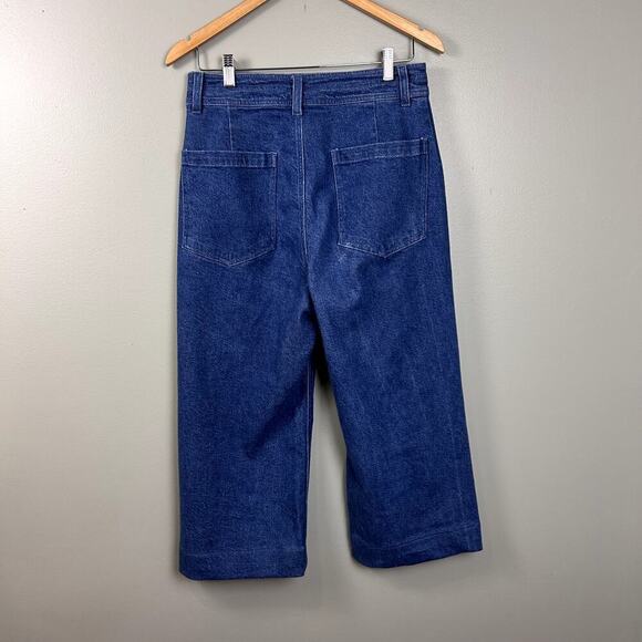 Apiece Apart Merida Denim Jean Pants size 8 Wide Leg Crop Blue Culotte HEMMED - Picture 4 of 8